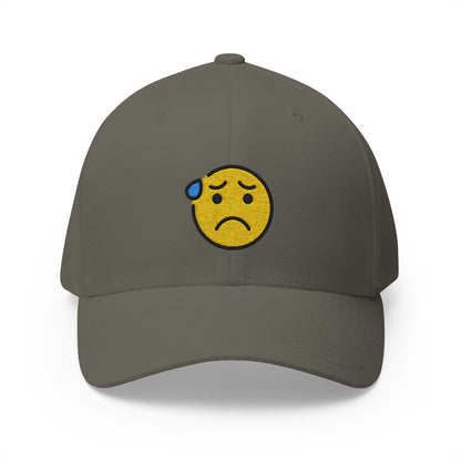 Anxious Face With Sweat Emoji Olive Cap – Premium by Capmoji