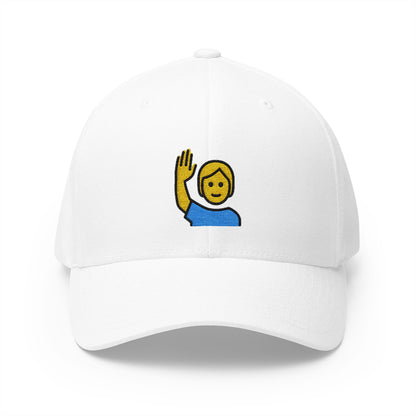 Person Raising Hand Emoji White Cap – Premium by Capmoji