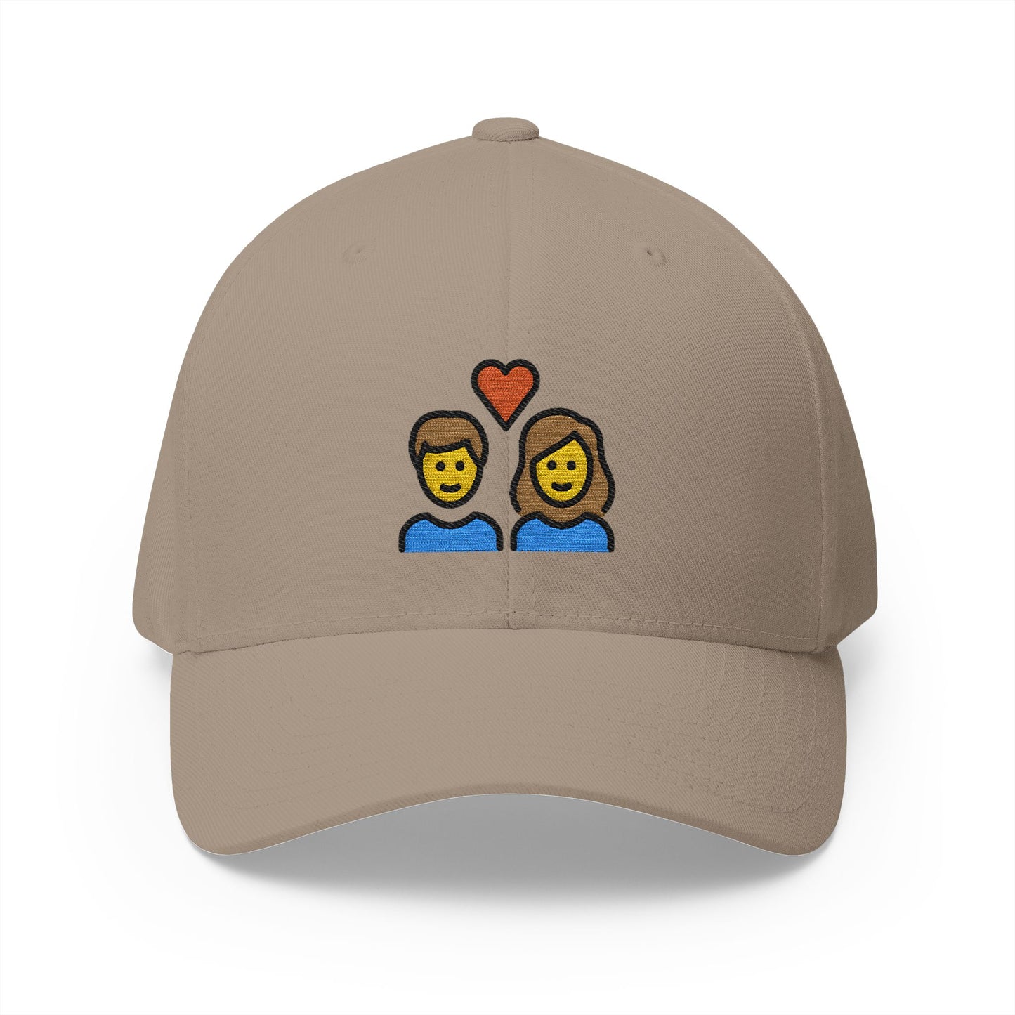 Couple With Heart: Woman, Man Emoji Khaki Cap – Premium by Capmoji