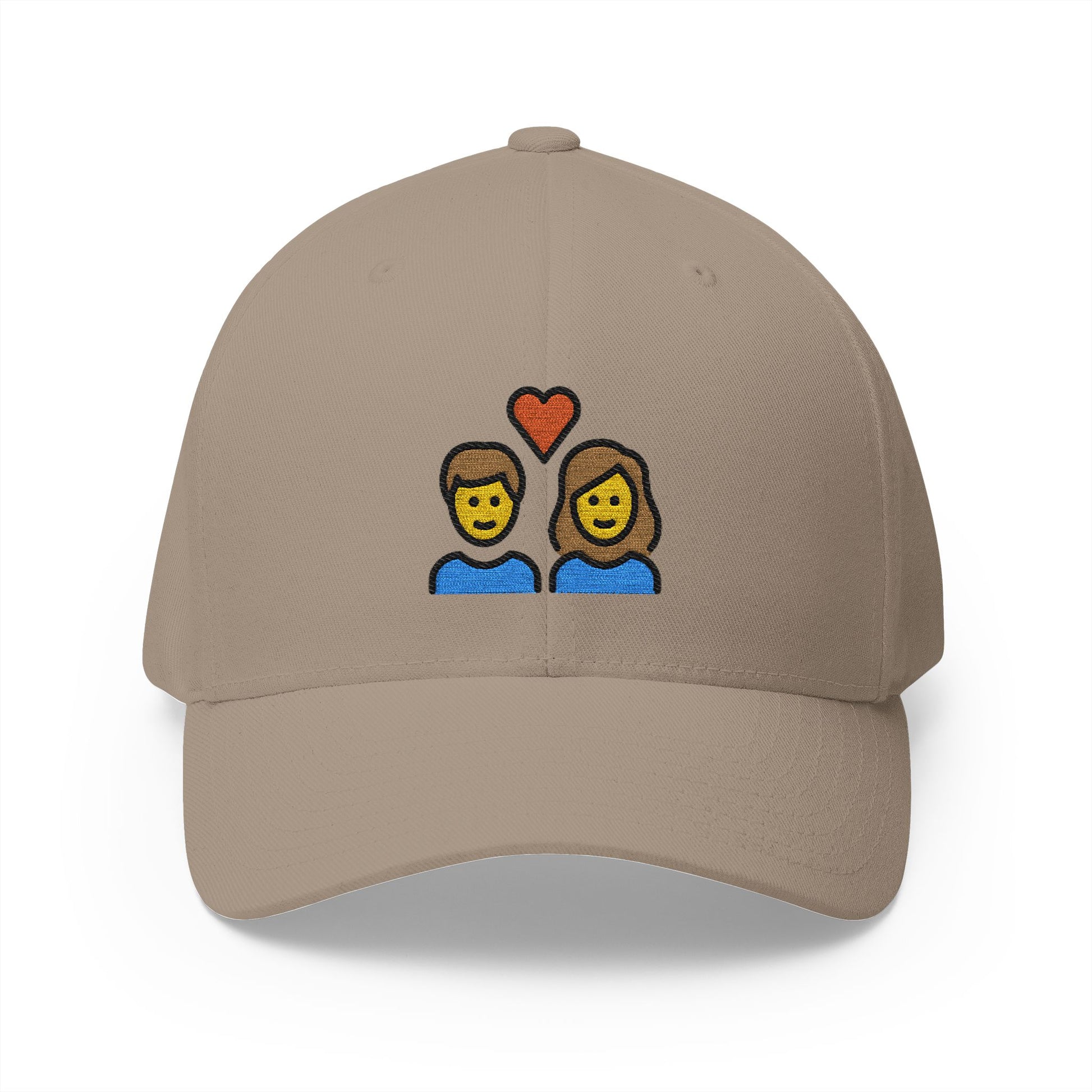 Couple With Heart: Woman, Man Emoji Khaki Cap – Premium by Capmoji