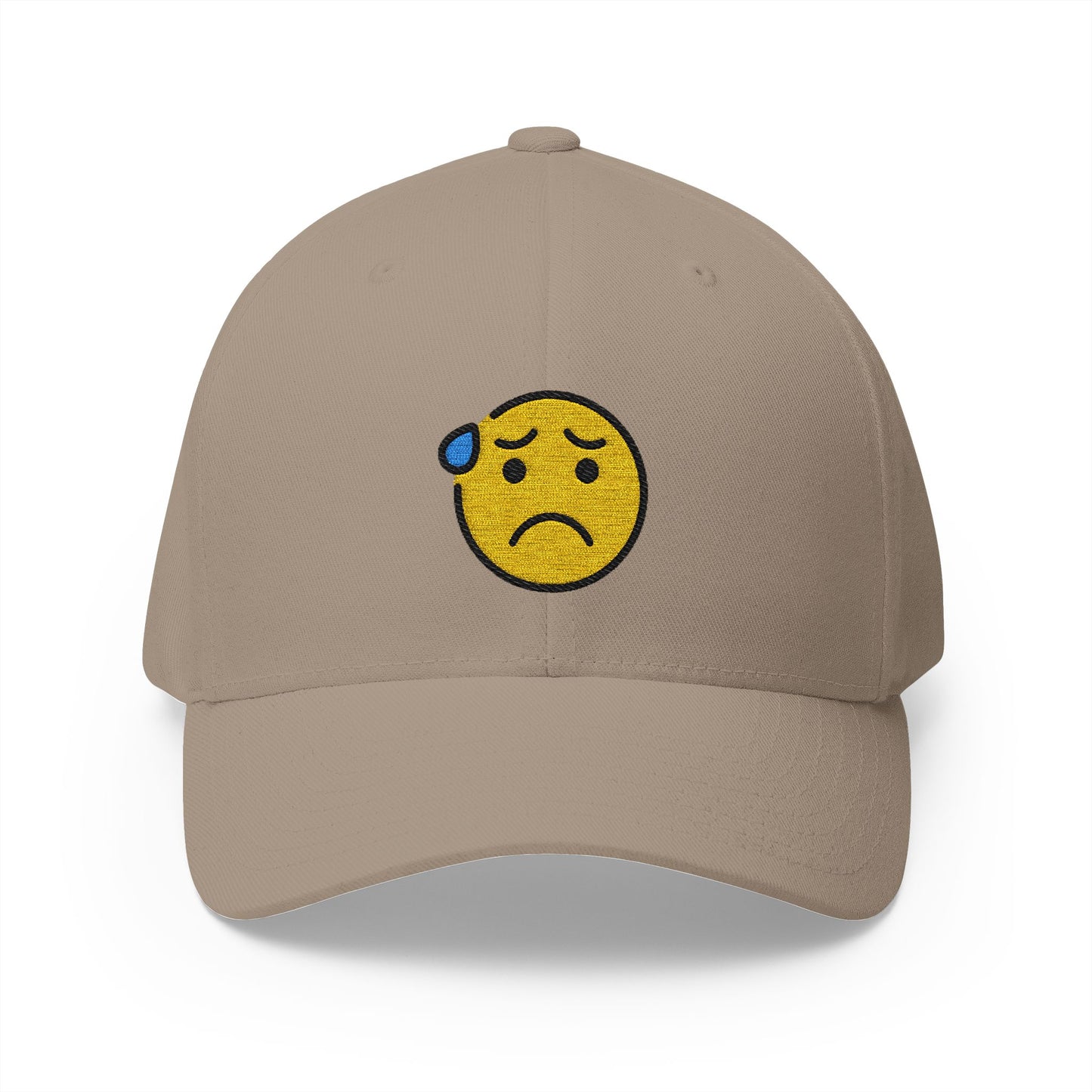 Anxious Face With Sweat Emoji Khaki Cap – Premium by Capmoji