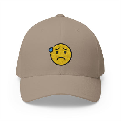 Anxious Face With Sweat Emoji Khaki Cap – Premium by Capmoji