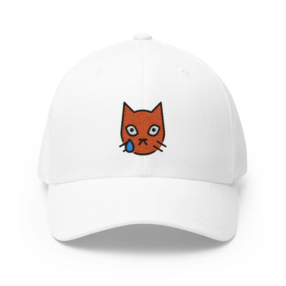 Crying Cat Emoji White Cap – Premium by Capmoji