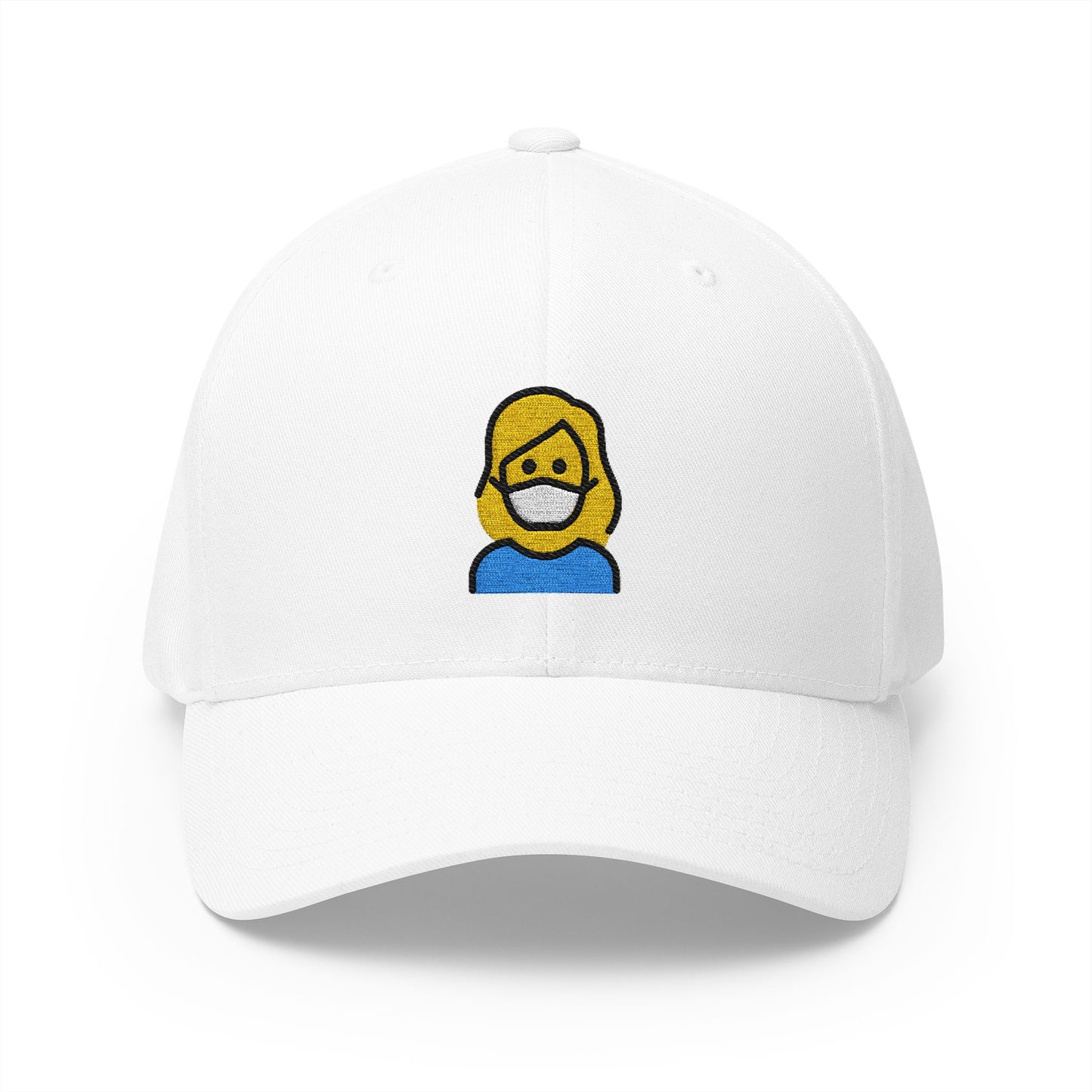 Woman With Medical Mask Emoji White Cap – Premium by Capmoji