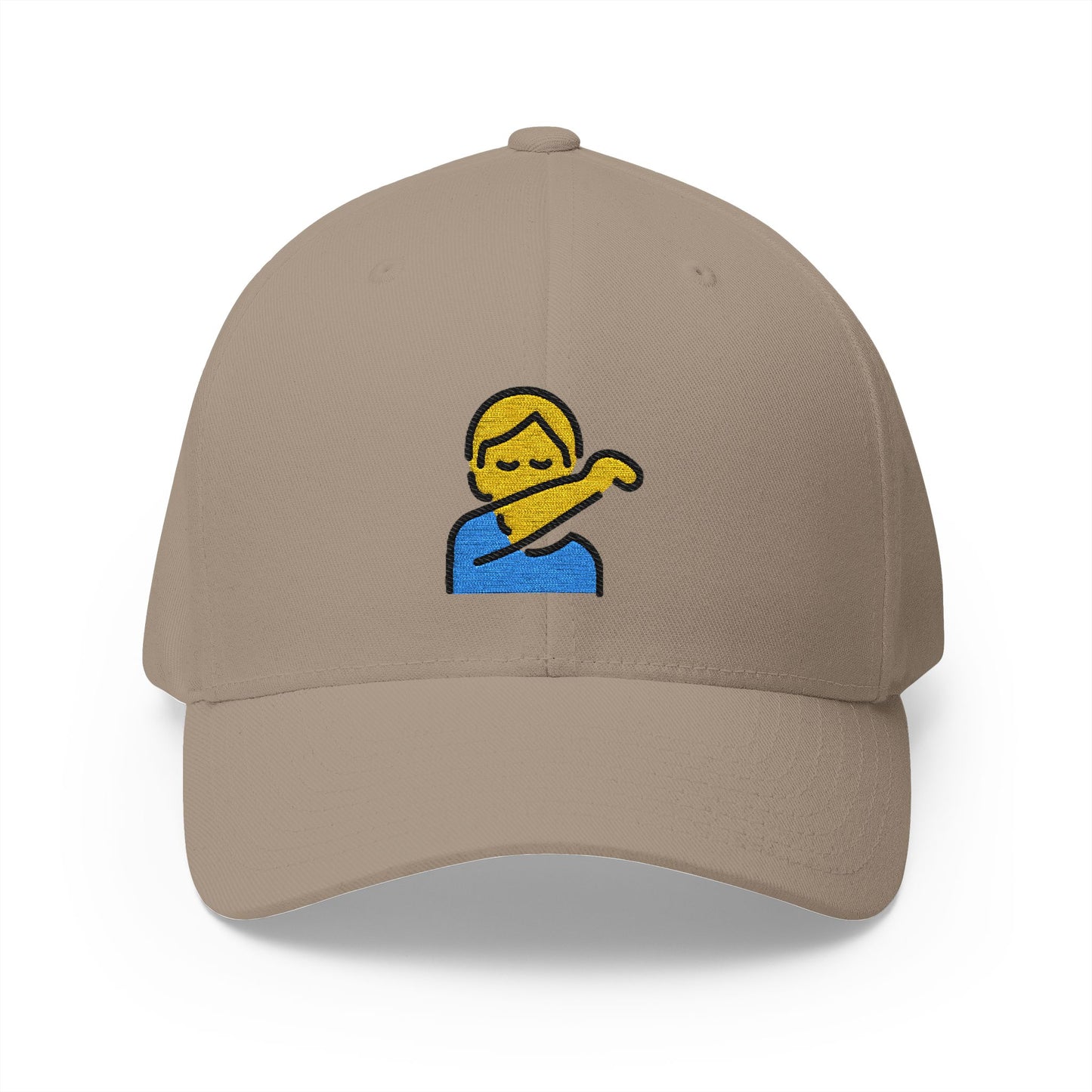 Person Sneezing Into Elbow Emoji Khaki Cap – Premium by Capmoji