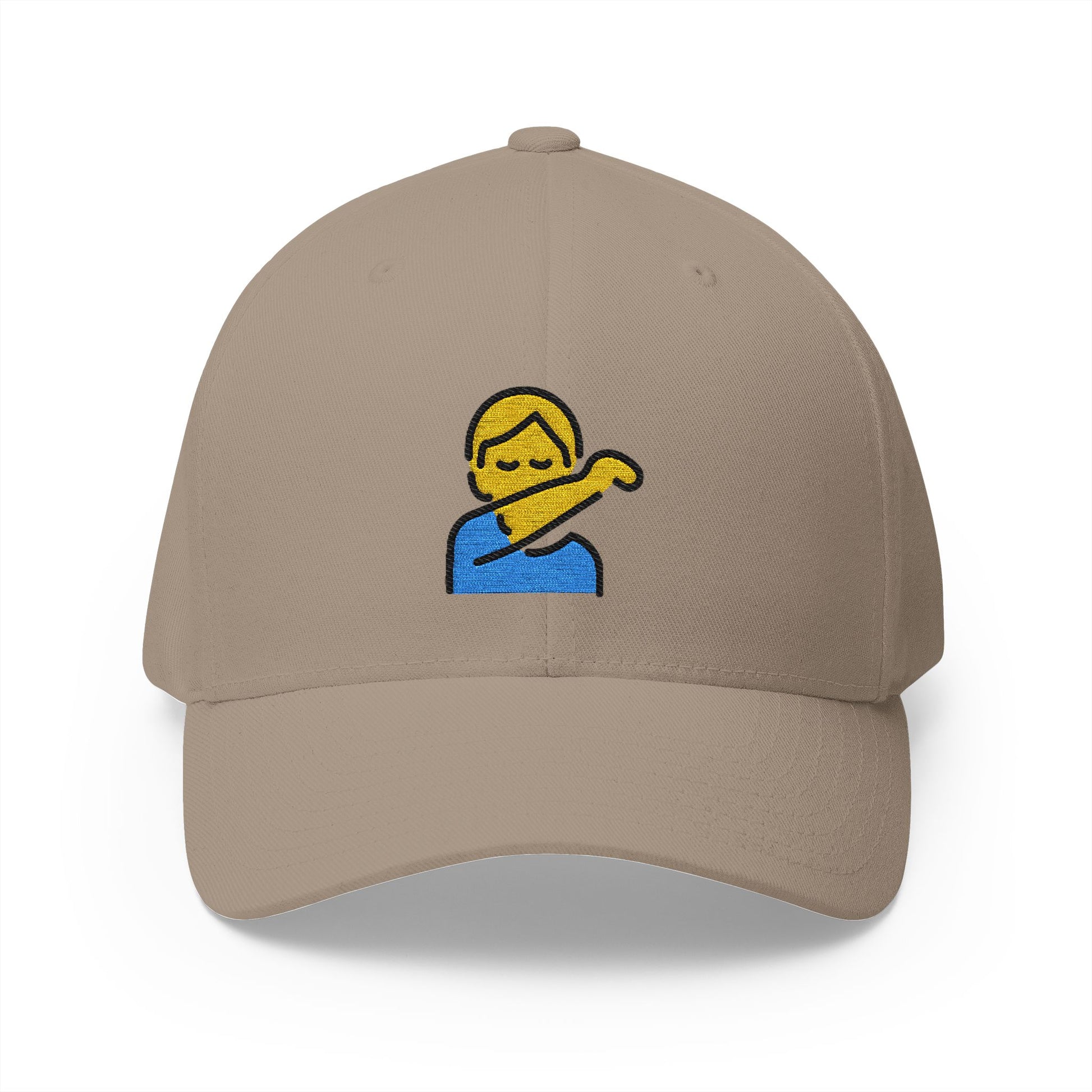 Person Sneezing Into Elbow Emoji Khaki Cap – Premium by Capmoji