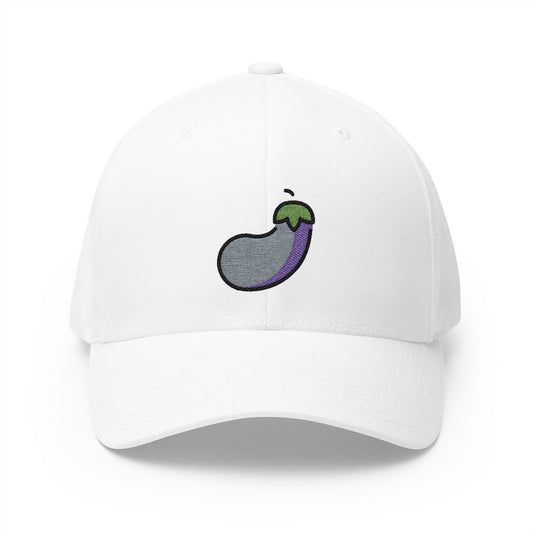 Eggplant Emoji White Cap – Premium by Capmoji
