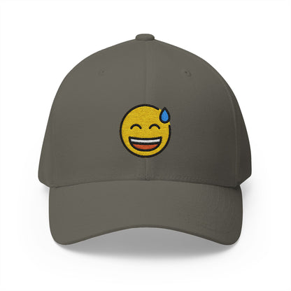 Grinning Face With Sweat Emoji Olive Cap – Premium by Capmoji