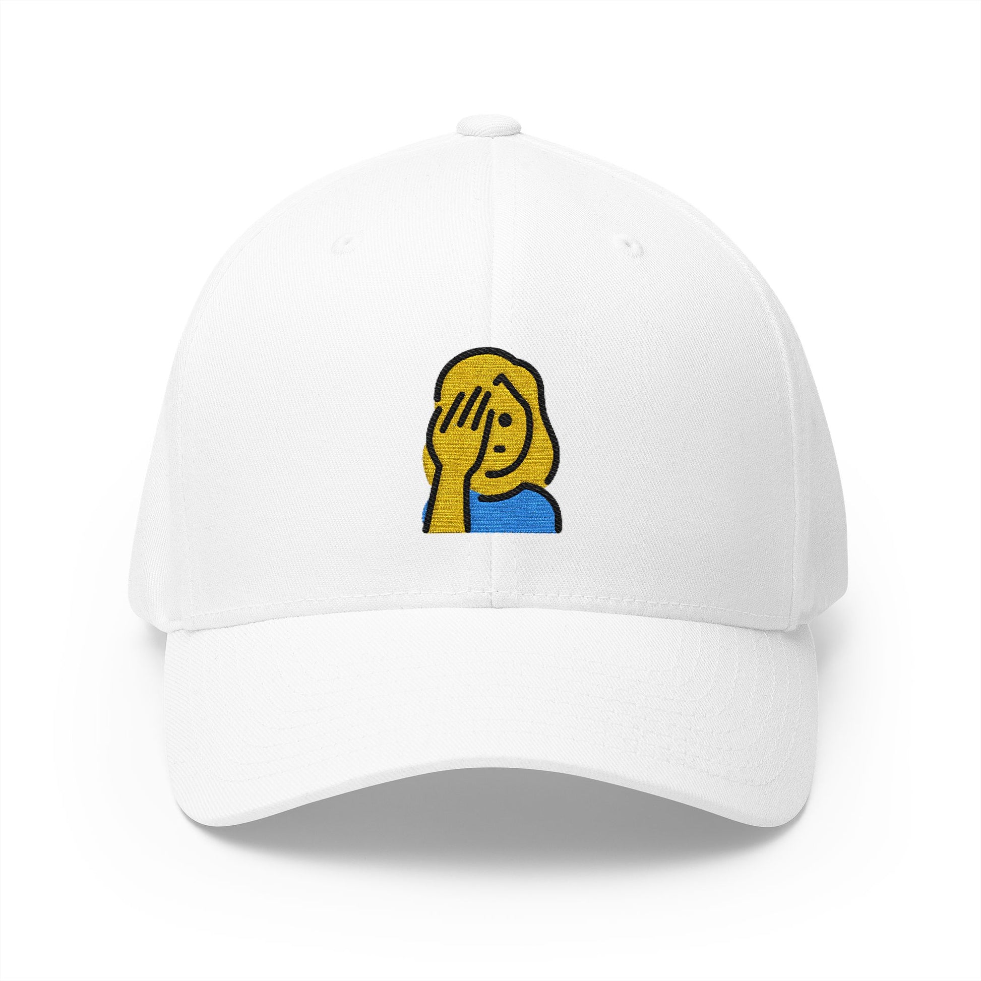Woman Facepalming Emoji White Cap – Premium by Capmoji
