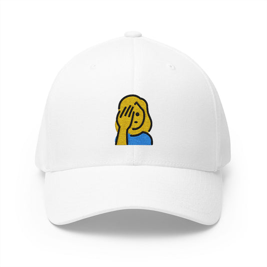 Woman Facepalming Emoji White Cap – Premium by Capmoji