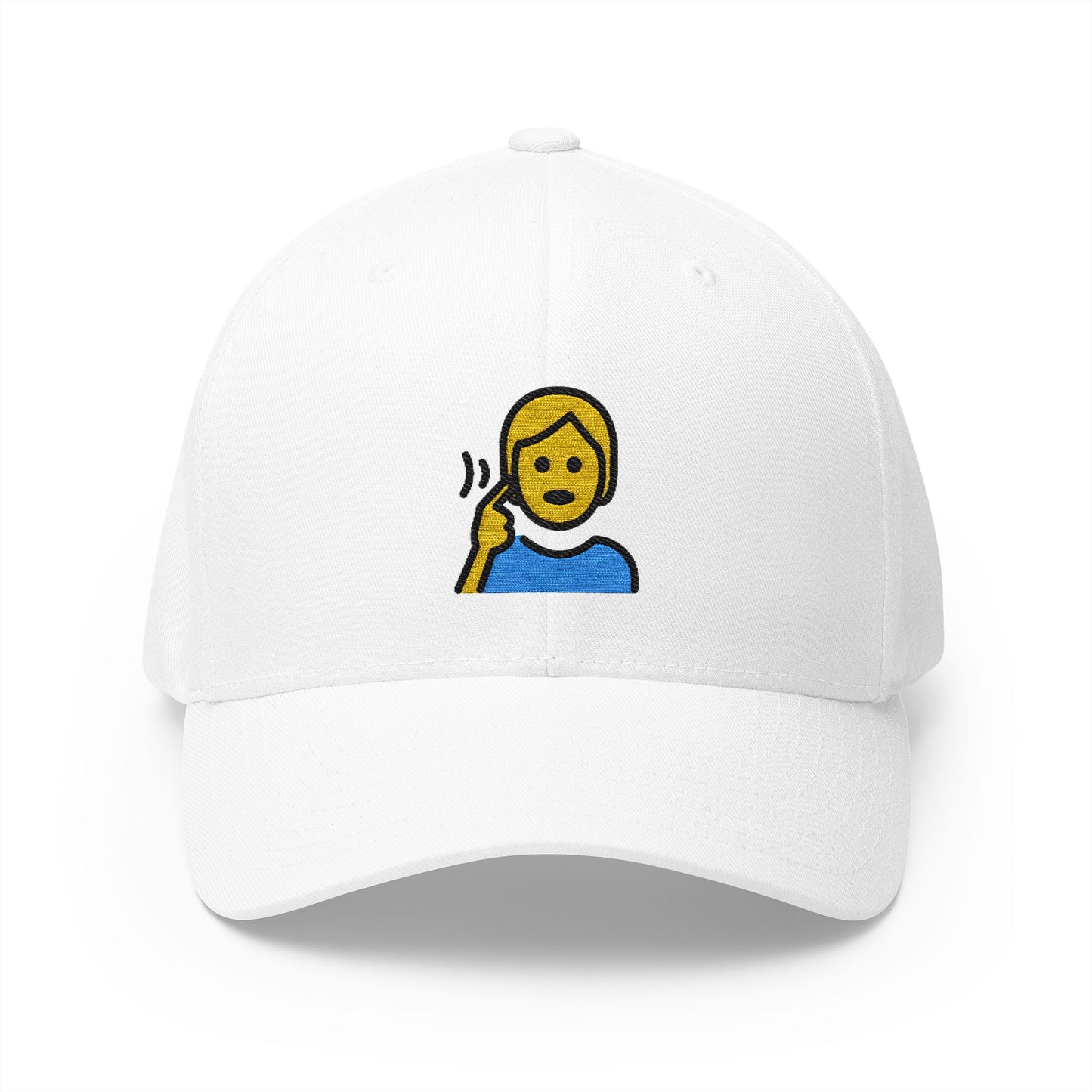 Deaf Person Emoji White Cap – Premium by Capmoji