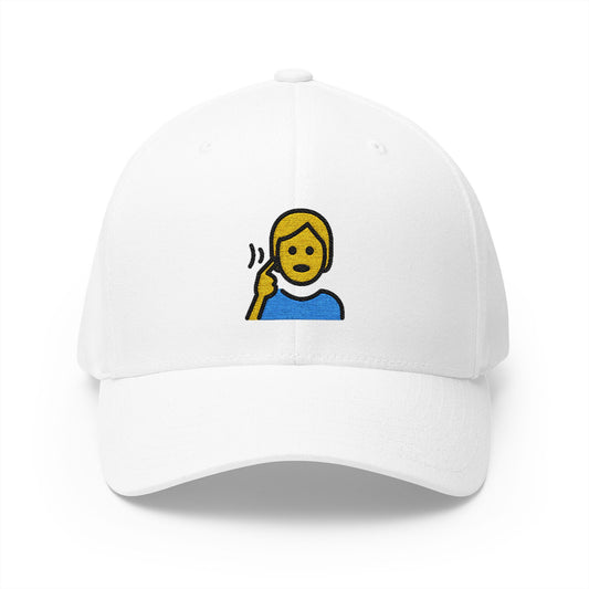 Deaf Person Emoji White Cap – Premium by Capmoji