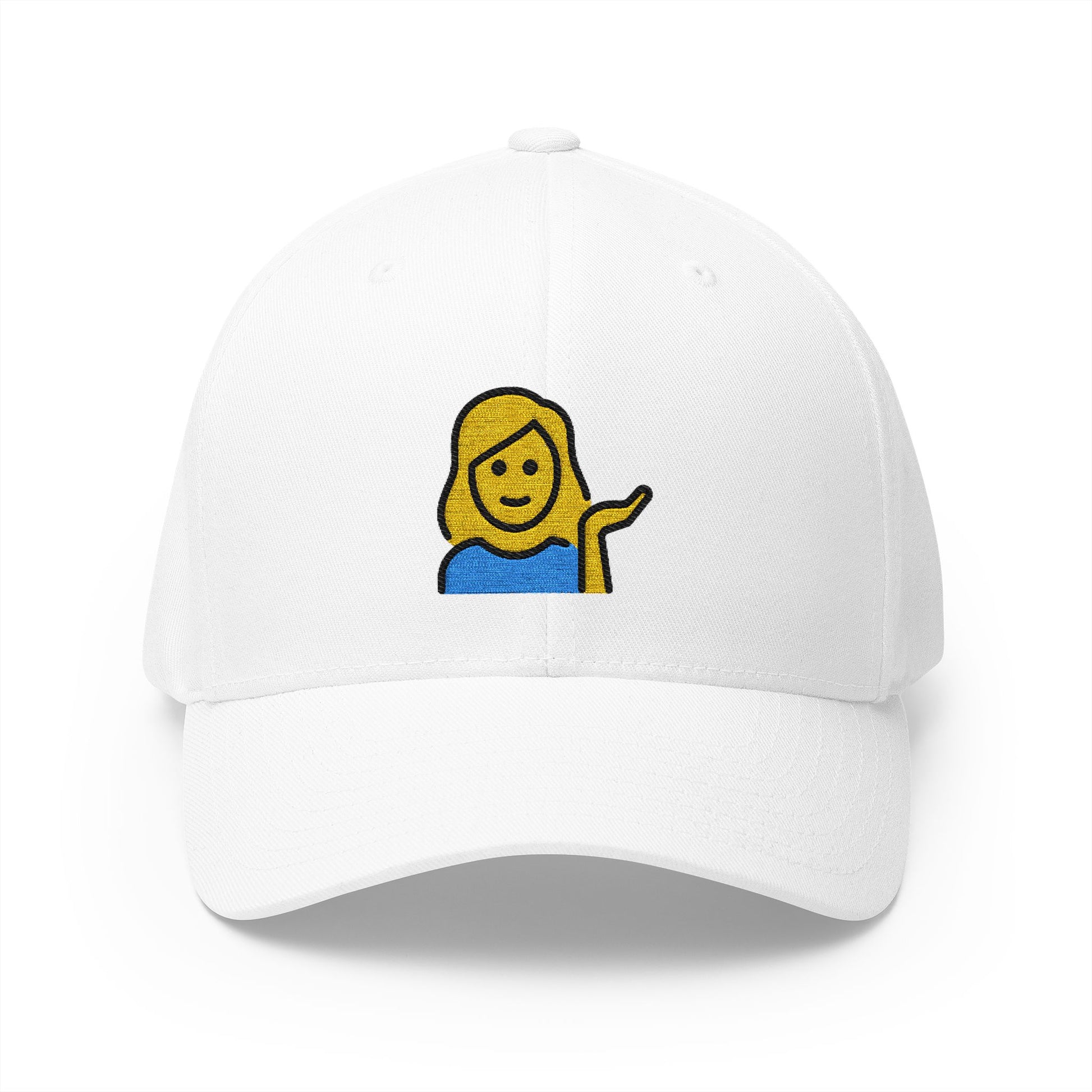 Woman Tipping Hand Emoji White Cap – Premium by Capmoji