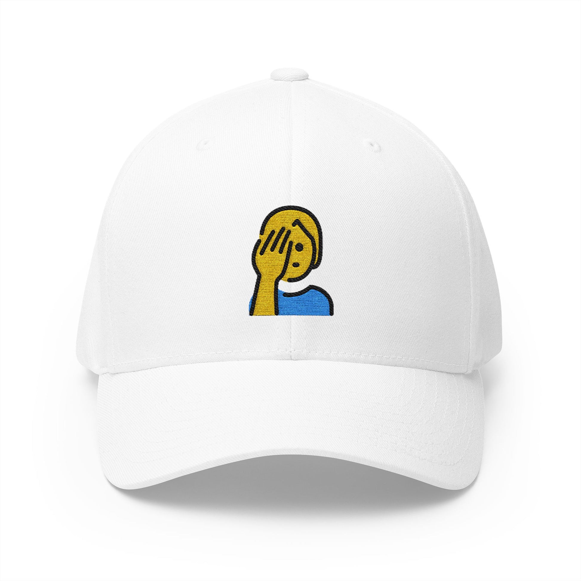Person Facepalming Emoji White Cap – Premium by Capmoji