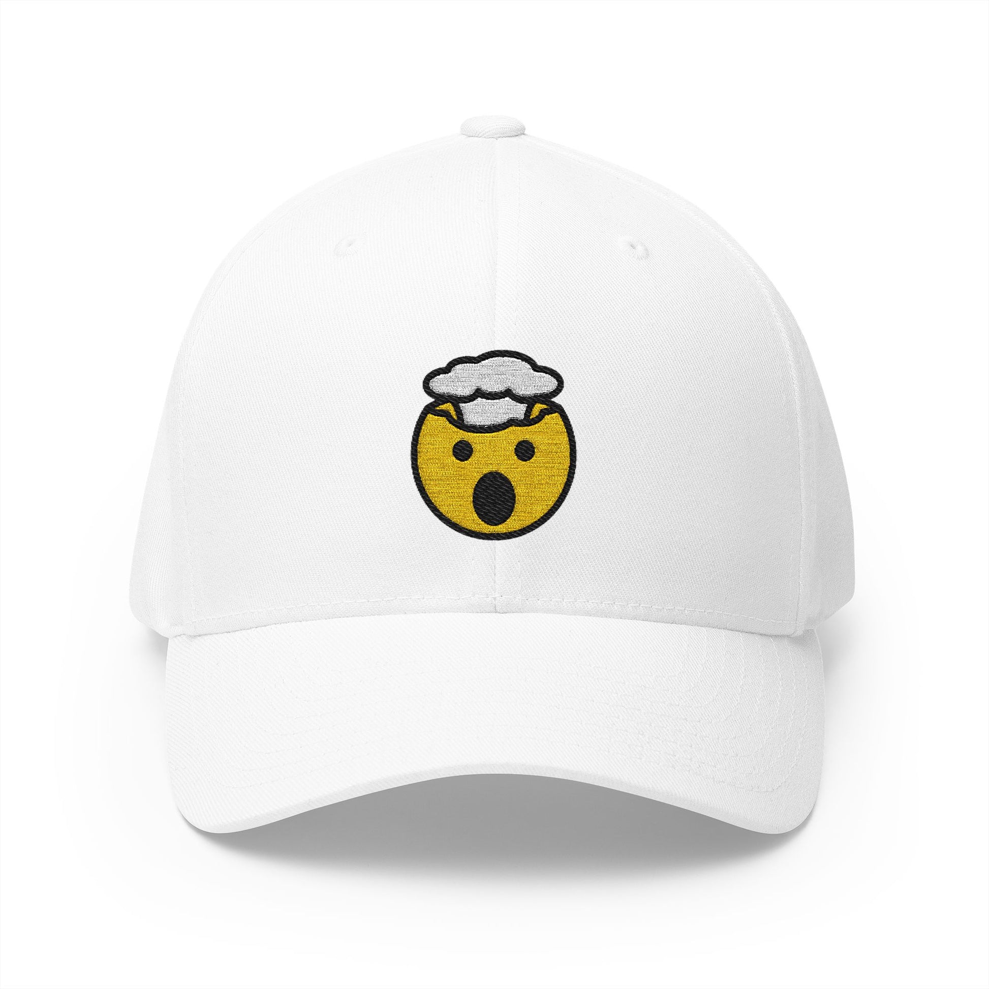 Exploding Head Emoji White Cap – Premium by Capmoji