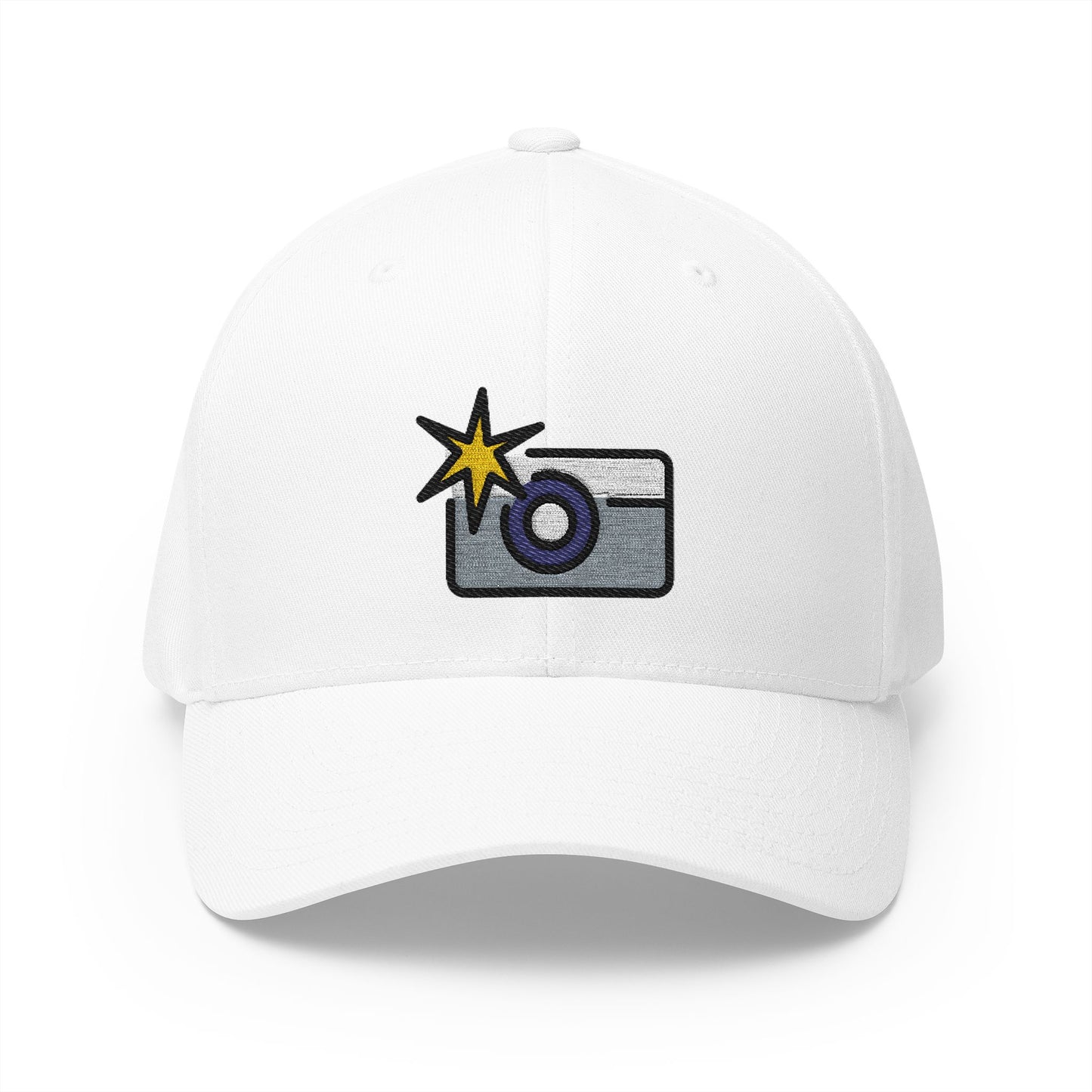 Camera With Flash Emoji White Cap – Premium by Capmoji