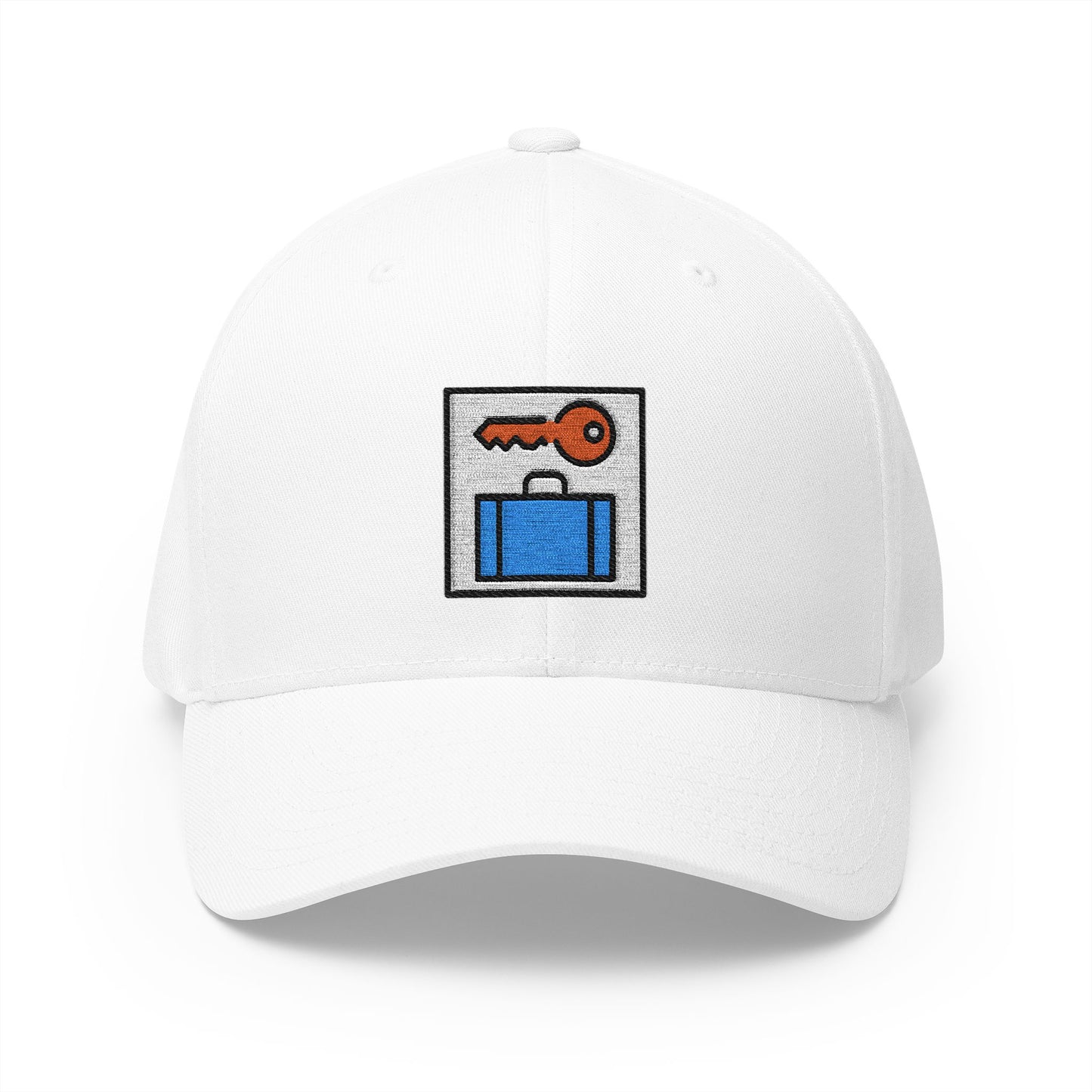 Left Luggage Emoji White Cap – Premium by Capmoji