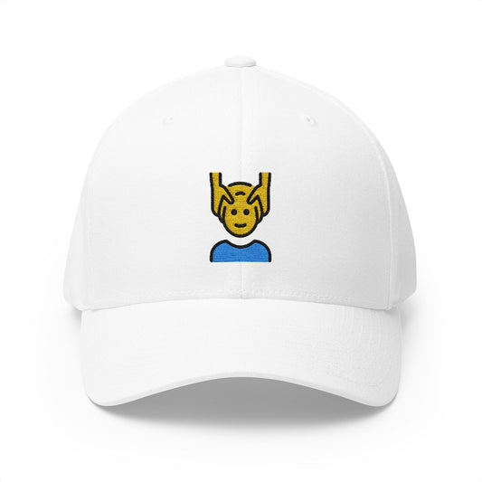 Man Getting Massage Emoji White Cap – Premium by Capmoji