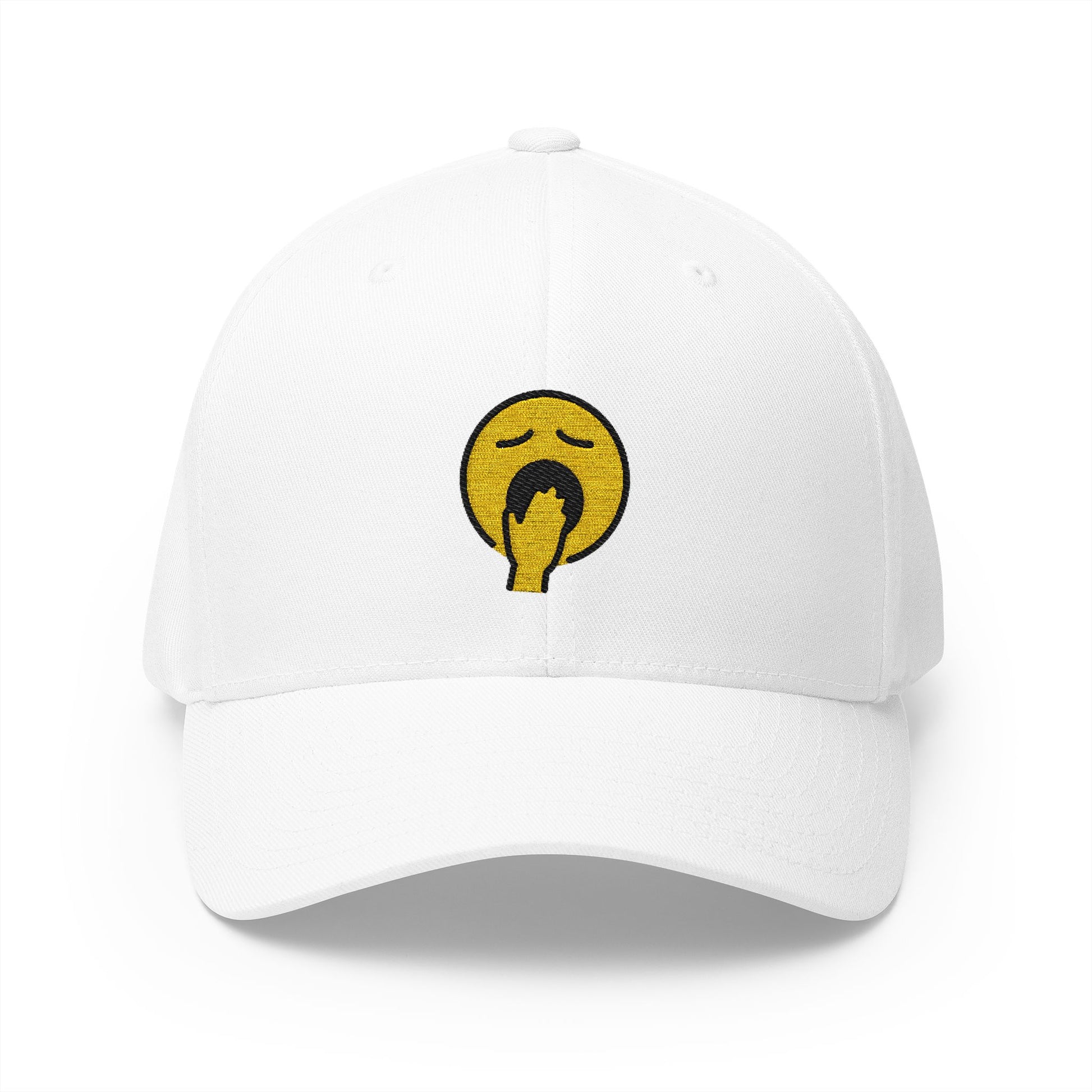 Yawning Face Emoji White Cap – Premium by Capmoji