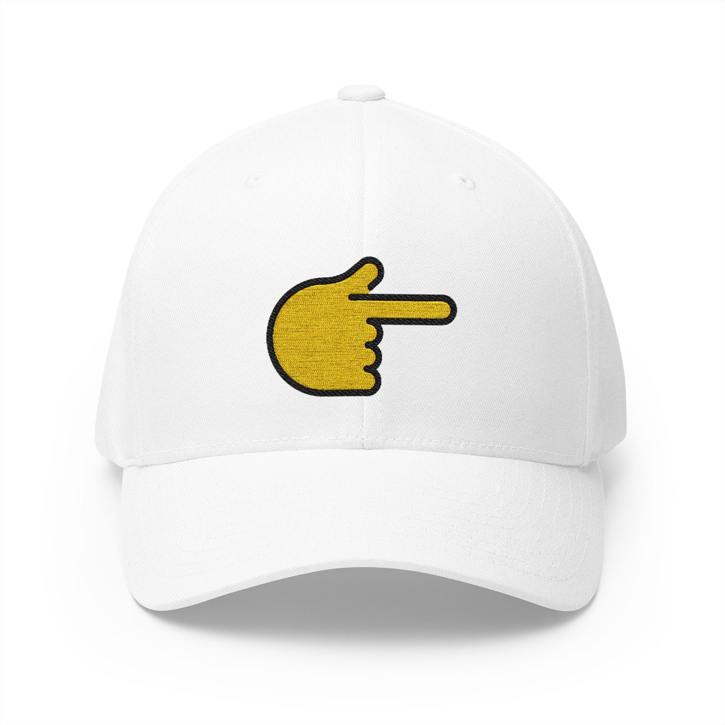 Backhand Index Pointing Right Emoji White Cap – Premium by Capmoji