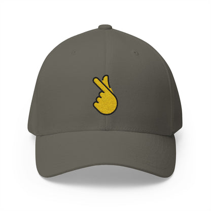 Hand With Index Finger And Thumb Crossed Emoji Olive Cap – Premium by Capmoji