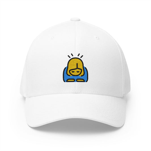 Woman Bowing Emoji White Cap – Premium by Capmoji