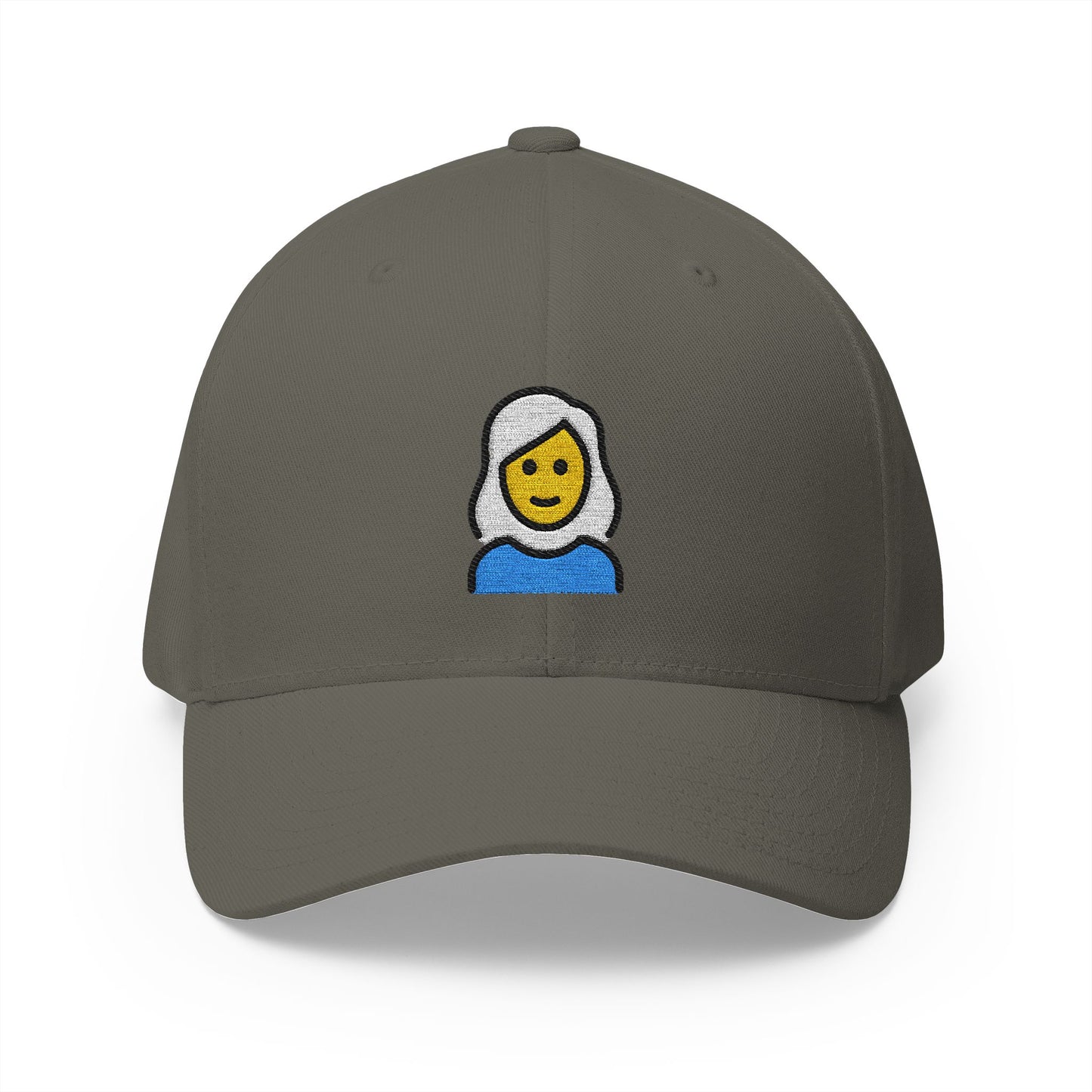 Woman: White Hair Emoji Olive Cap – Premium by Capmoji
