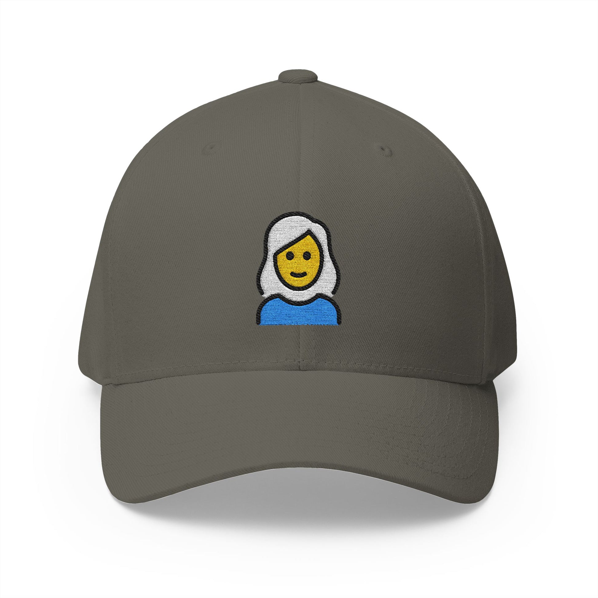 Woman: White Hair Emoji Olive Cap – Premium by Capmoji