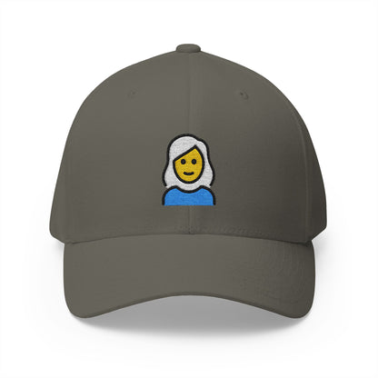 Woman: White Hair Emoji Olive Cap – Premium by Capmoji