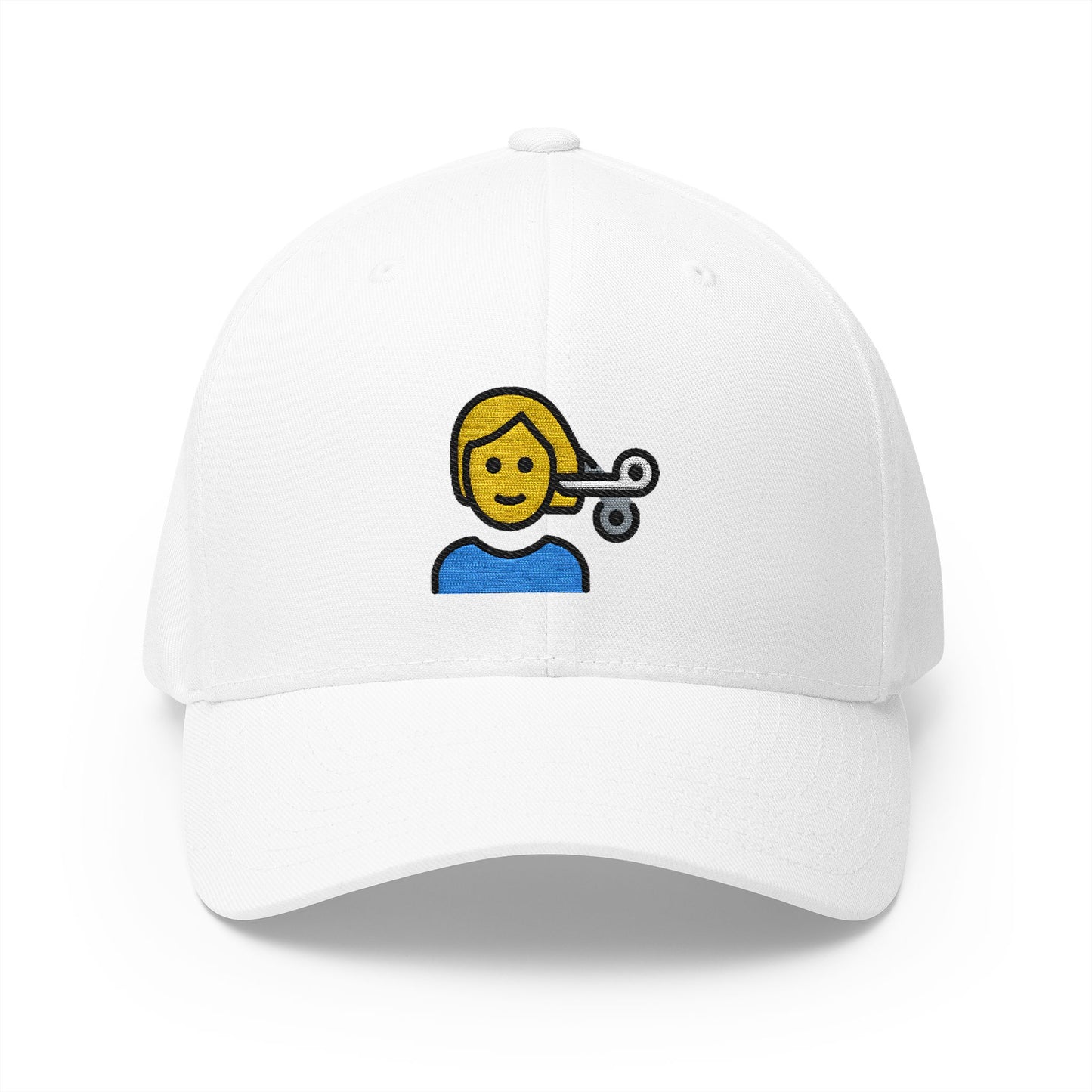 Person Getting Haircut Emoji White Cap – Premium by Capmoji