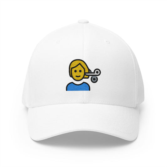 Person Getting Haircut Emoji White Cap – Premium by Capmoji