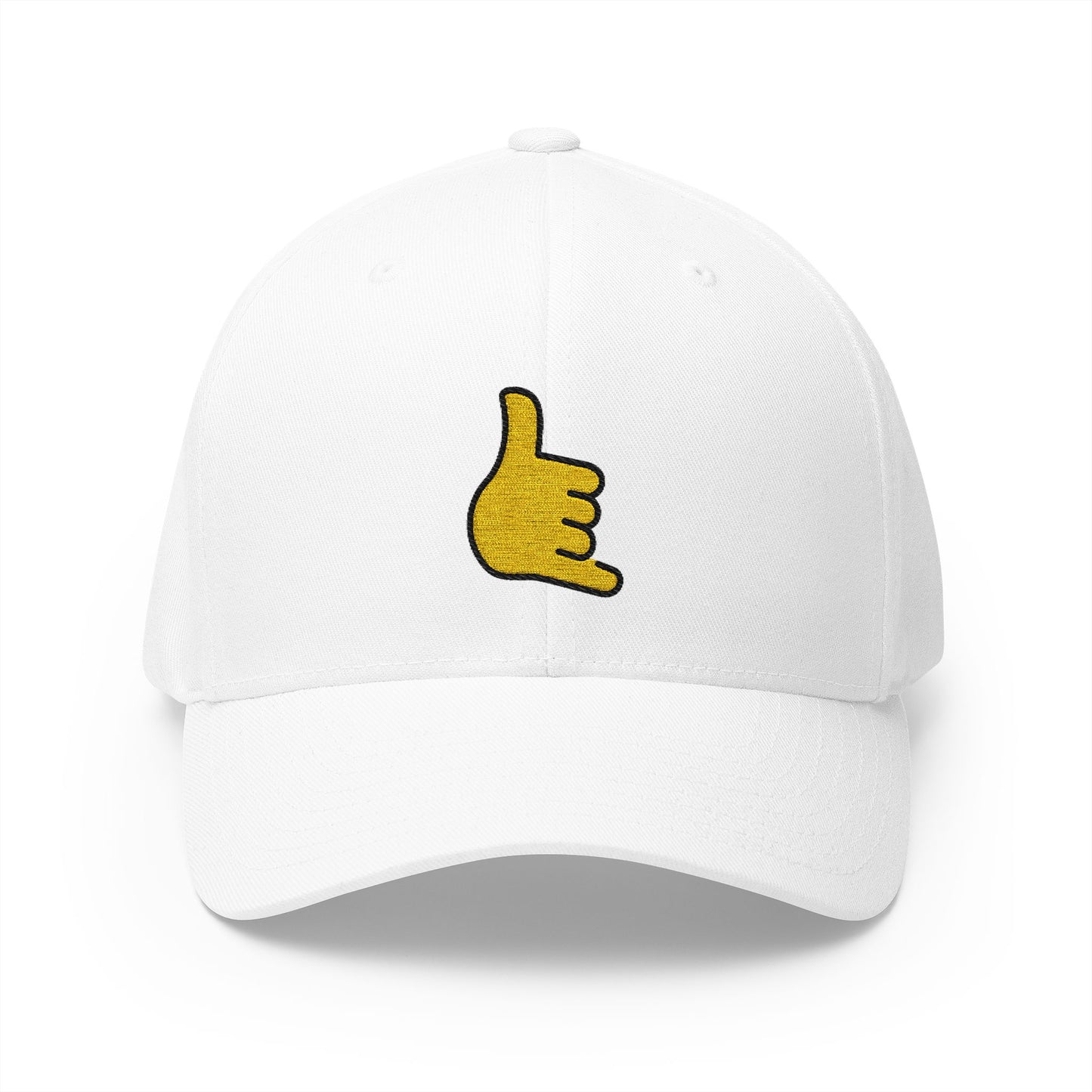 Call Me Hand Emoji White Cap – Premium by Capmoji