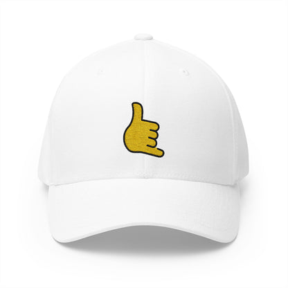 Call Me Hand Emoji White Cap – Premium by Capmoji