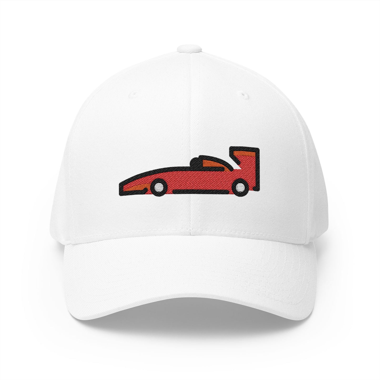 Racing Car Emoji White Cap – Premium by Capmoji