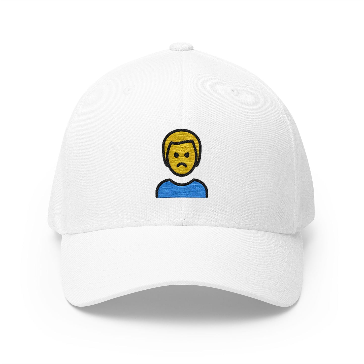 Man Pouting Emoji White Cap – Premium by Capmoji