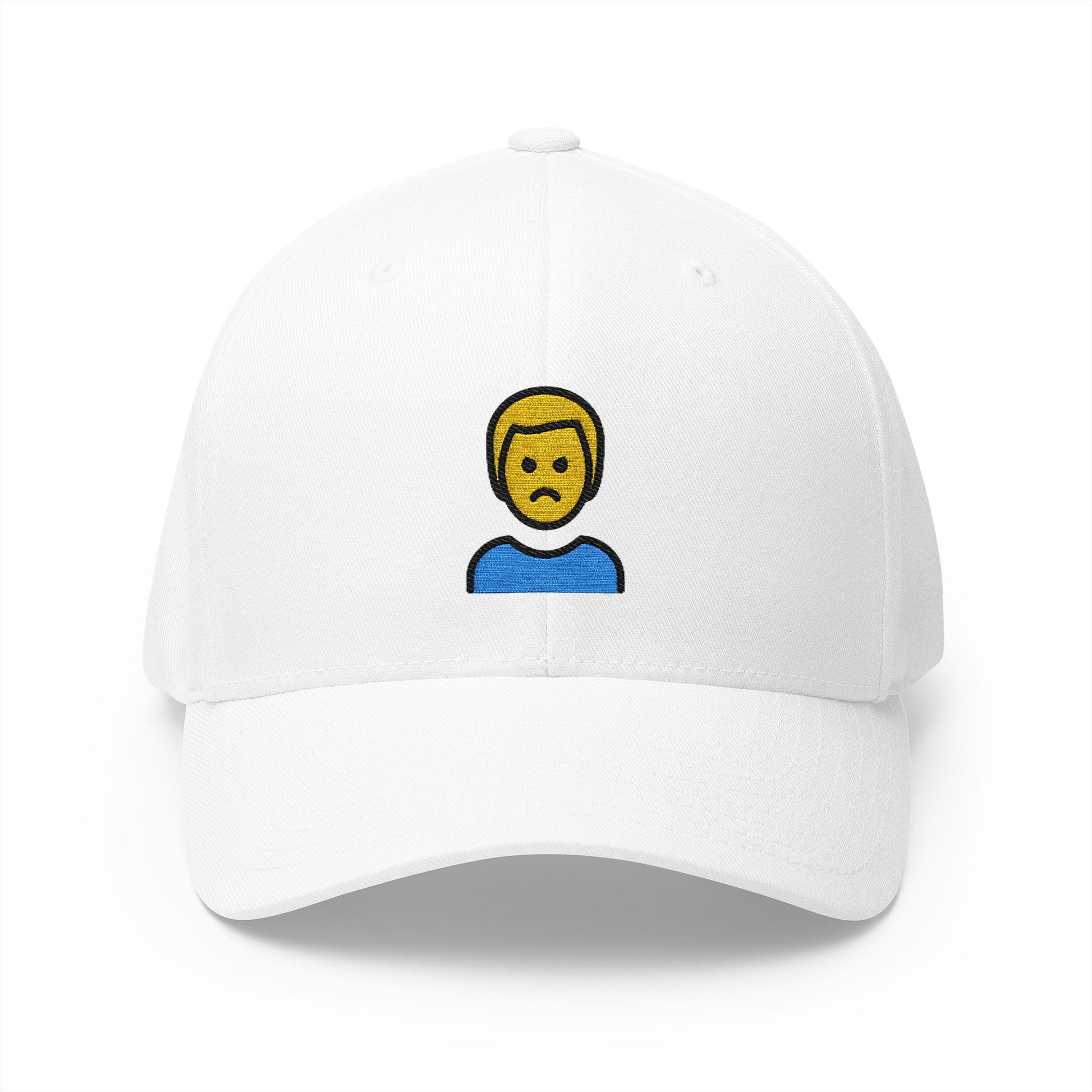 Man Pouting Emoji White Cap – Premium by Capmoji