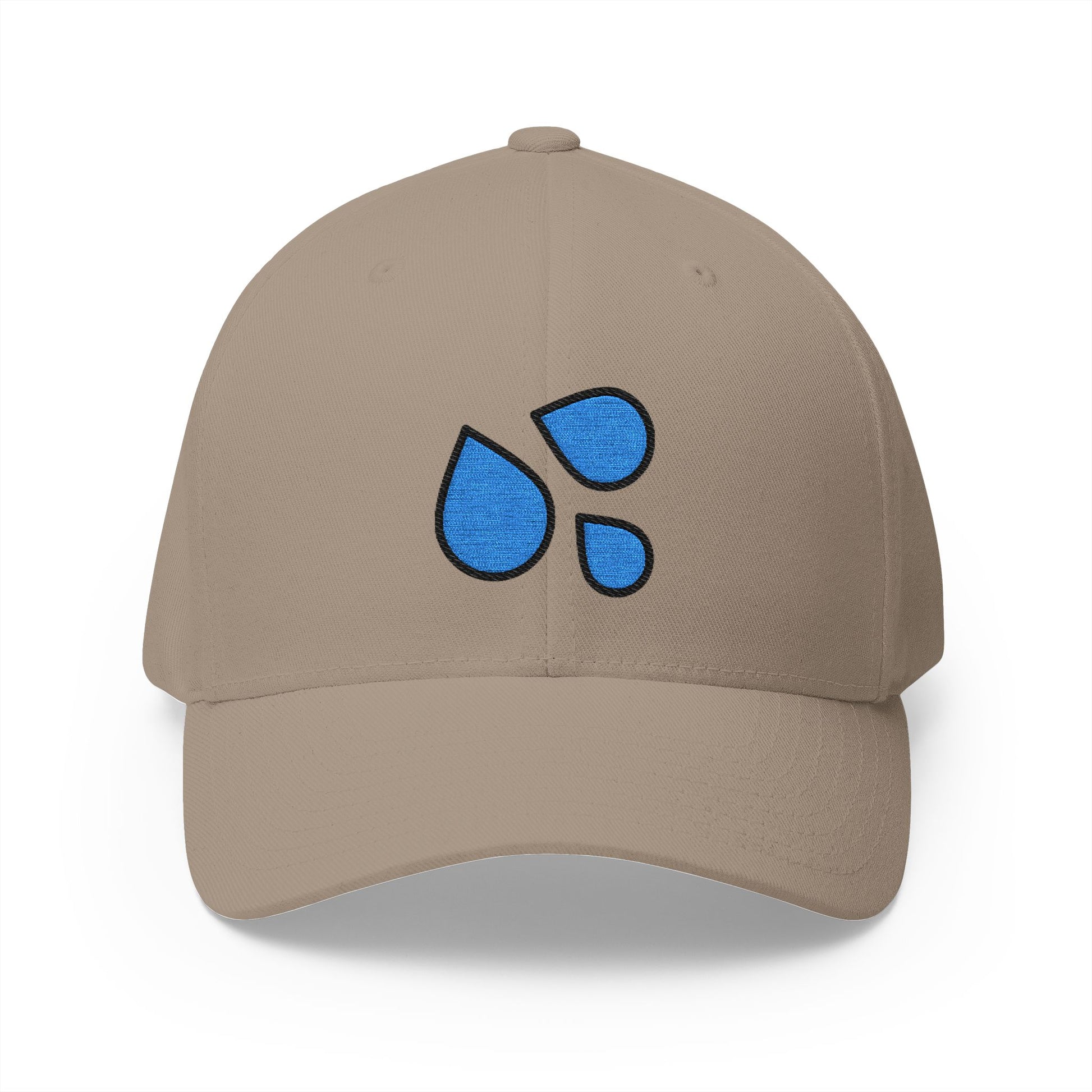 Sweat Droplets Emoji Khaki Cap – Premium by Capmoji