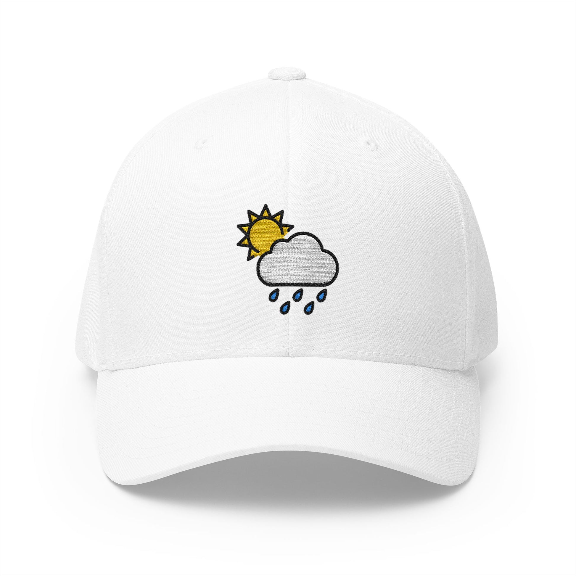 Sun Behind Rain Cloud Emoji White Cap – Premium by Capmoji