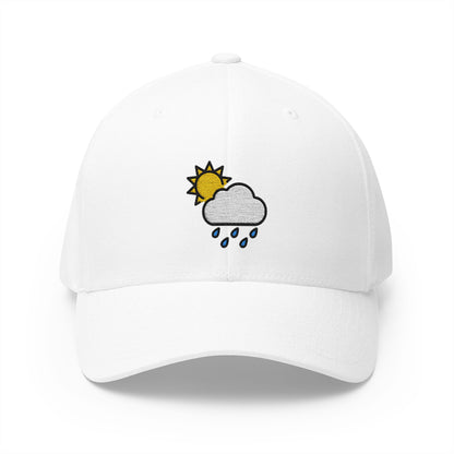 Sun Behind Rain Cloud Emoji White Cap – Premium by Capmoji