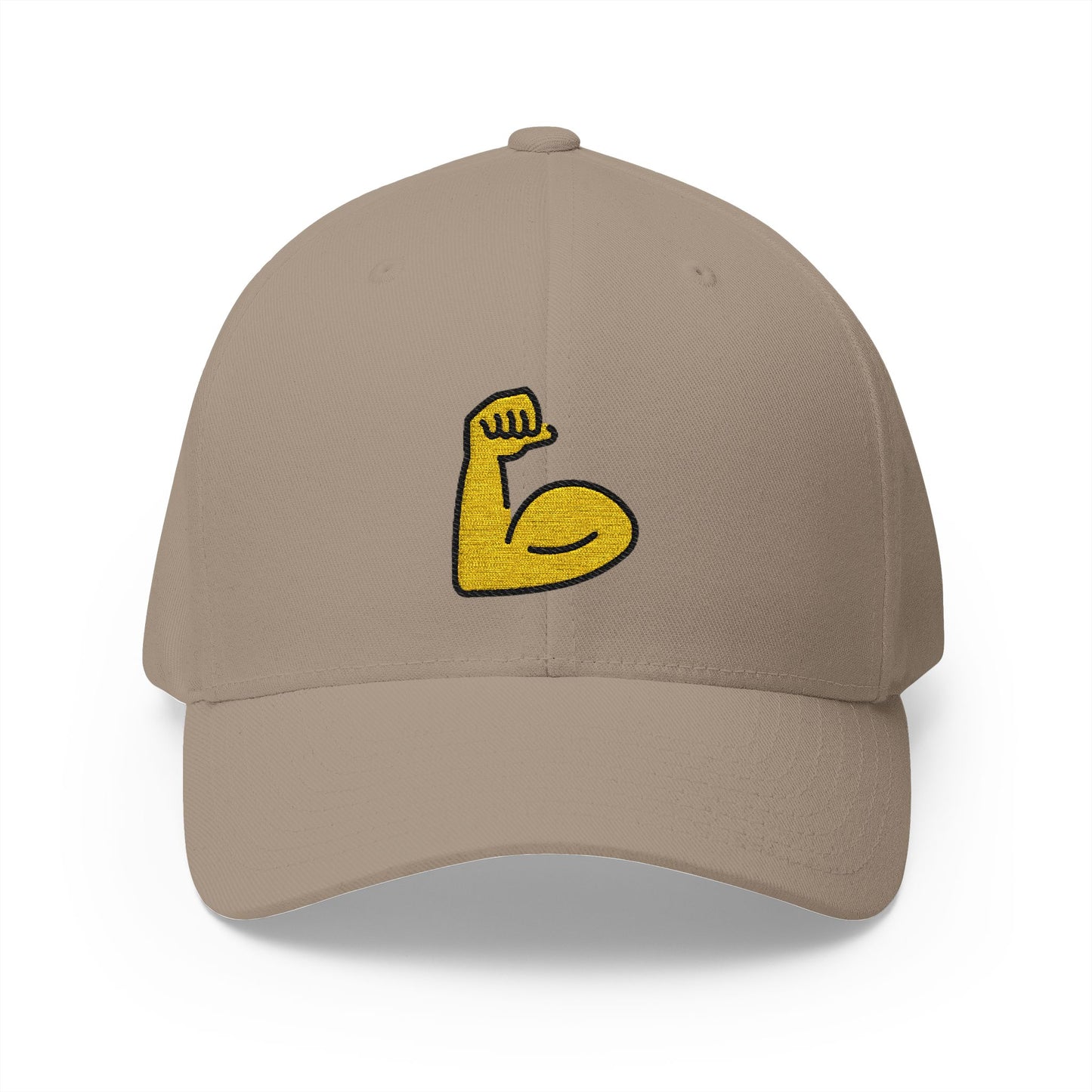 Flexed Biceps Emoji Khaki Cap – Premium by Capmoji
