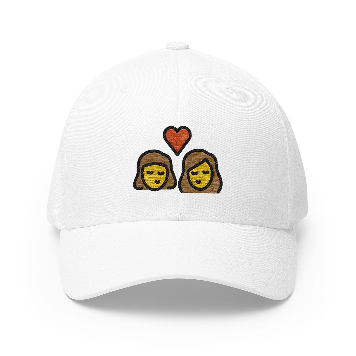 Kiss: Woman, Woman Emoji White Cap – Premium by Capmoji