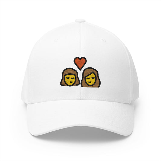 Kiss: Woman, Woman Emoji White Cap – Premium by Capmoji