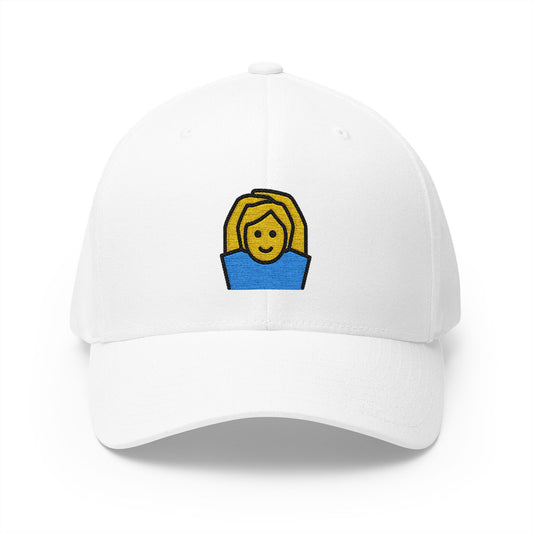 Person Gesturing Ok Emoji White Cap – Premium by Capmoji