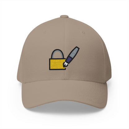 Locked With Pen Emoji Khaki Cap – Premium by Capmoji