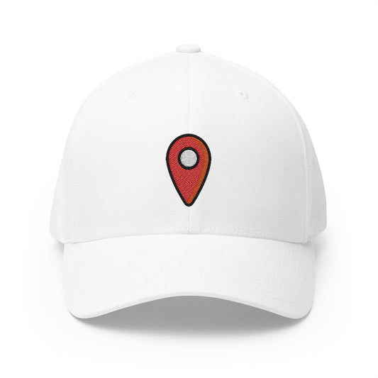Location Indicator Red Emoji White Cap – Premium by Capmoji
