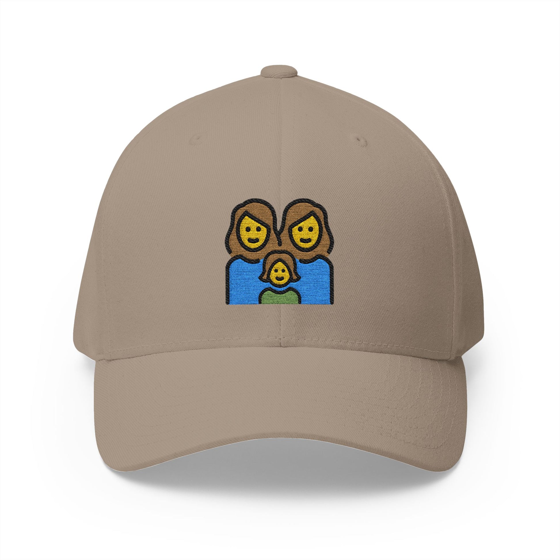 Family: Woman, Woman, Girl Emoji Khaki Cap – Premium by Capmoji