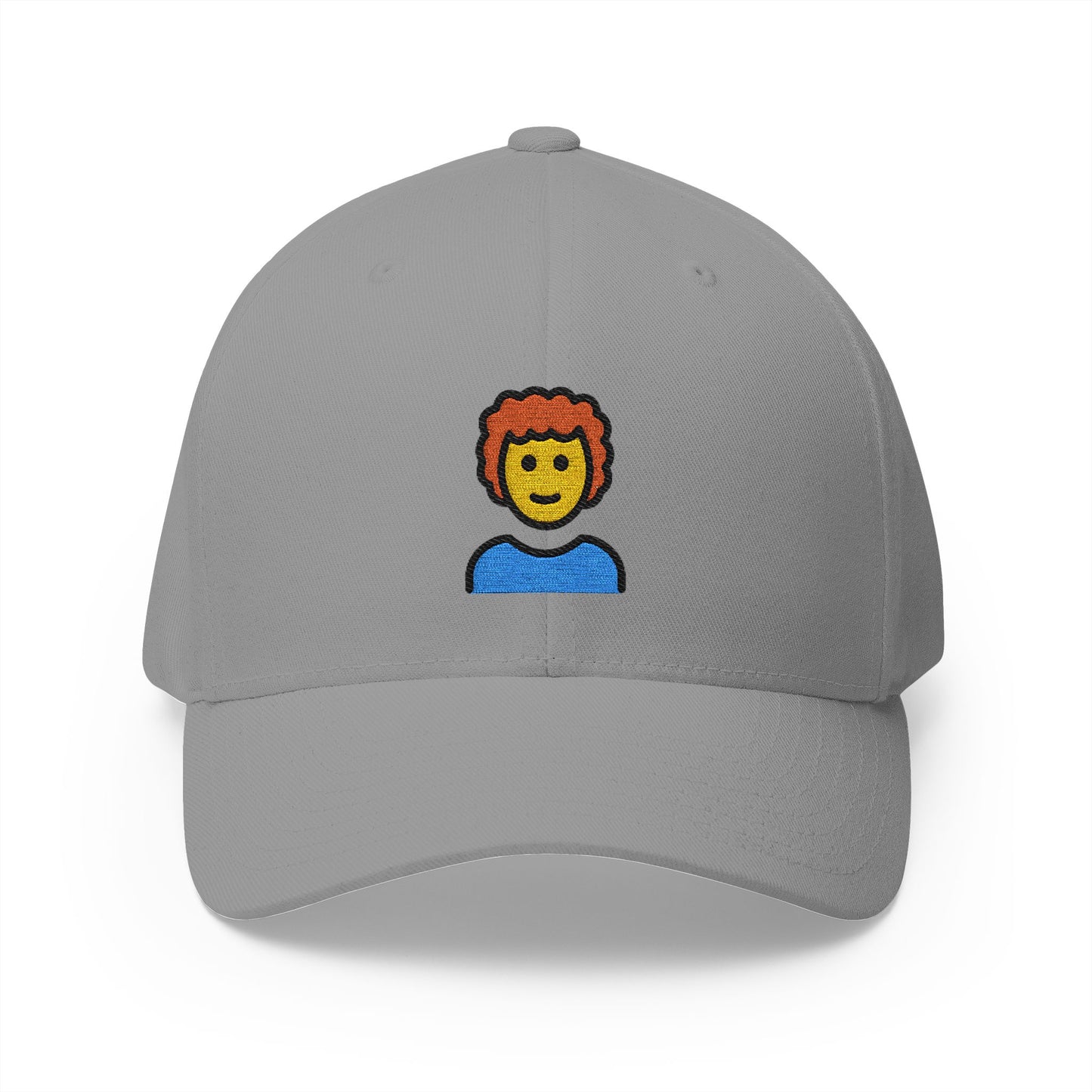 Man: Curly Hair Emoji Grey Cap – Premium by Capmoji