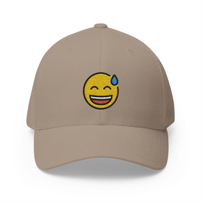 Grinning Face With Sweat Emoji Khaki Cap – Premium by Capmoji