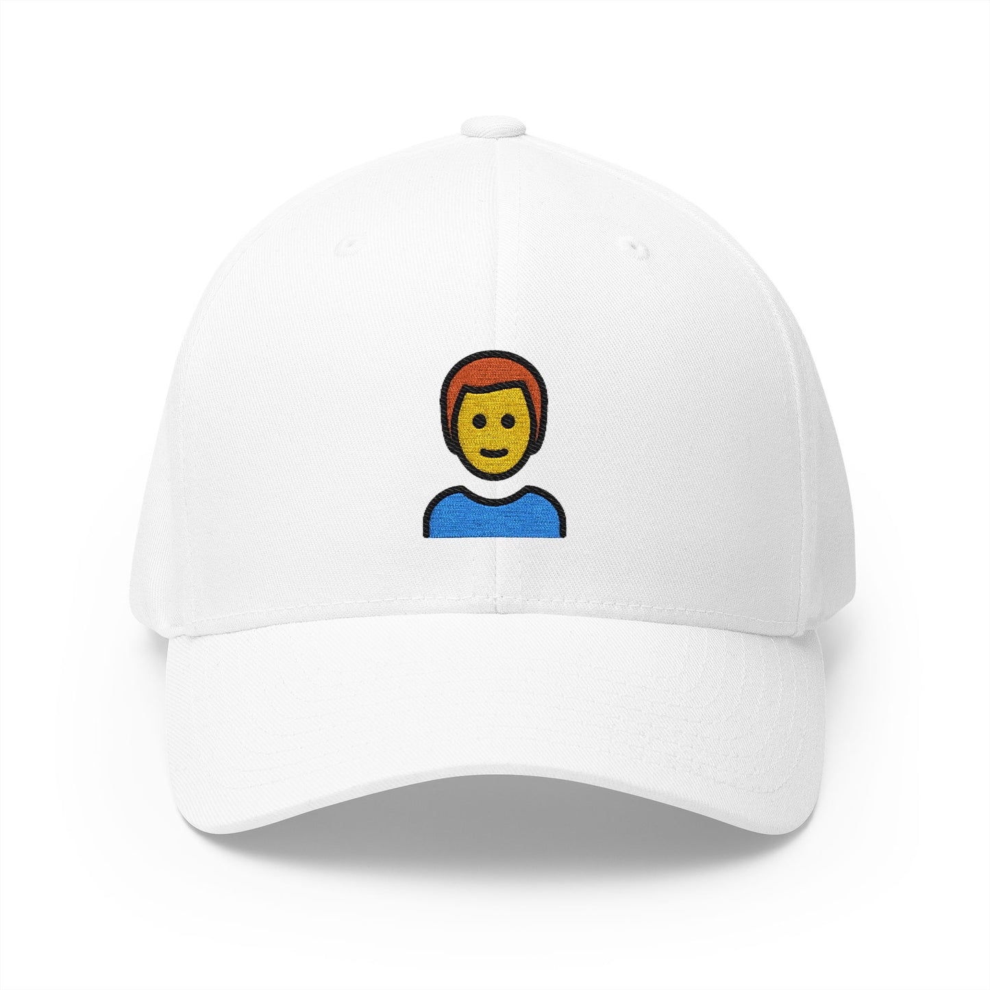 Man: Red Hair Emoji White Cap – Premium by Capmoji
