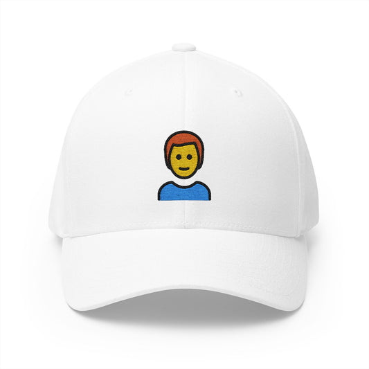 Man: Red Hair Emoji White Cap – Premium by Capmoji